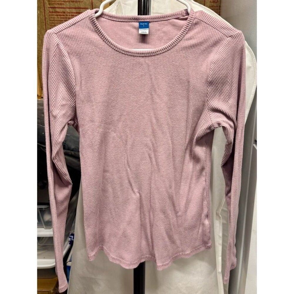 Old Navy Womens Plush Tee ribbed long sleeve crew neck mauve pink Large